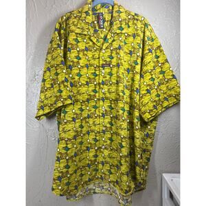 Willie Esco Gold Blue Turquoise Short Sleeve Button‎ Up Printed Shirt Size XL